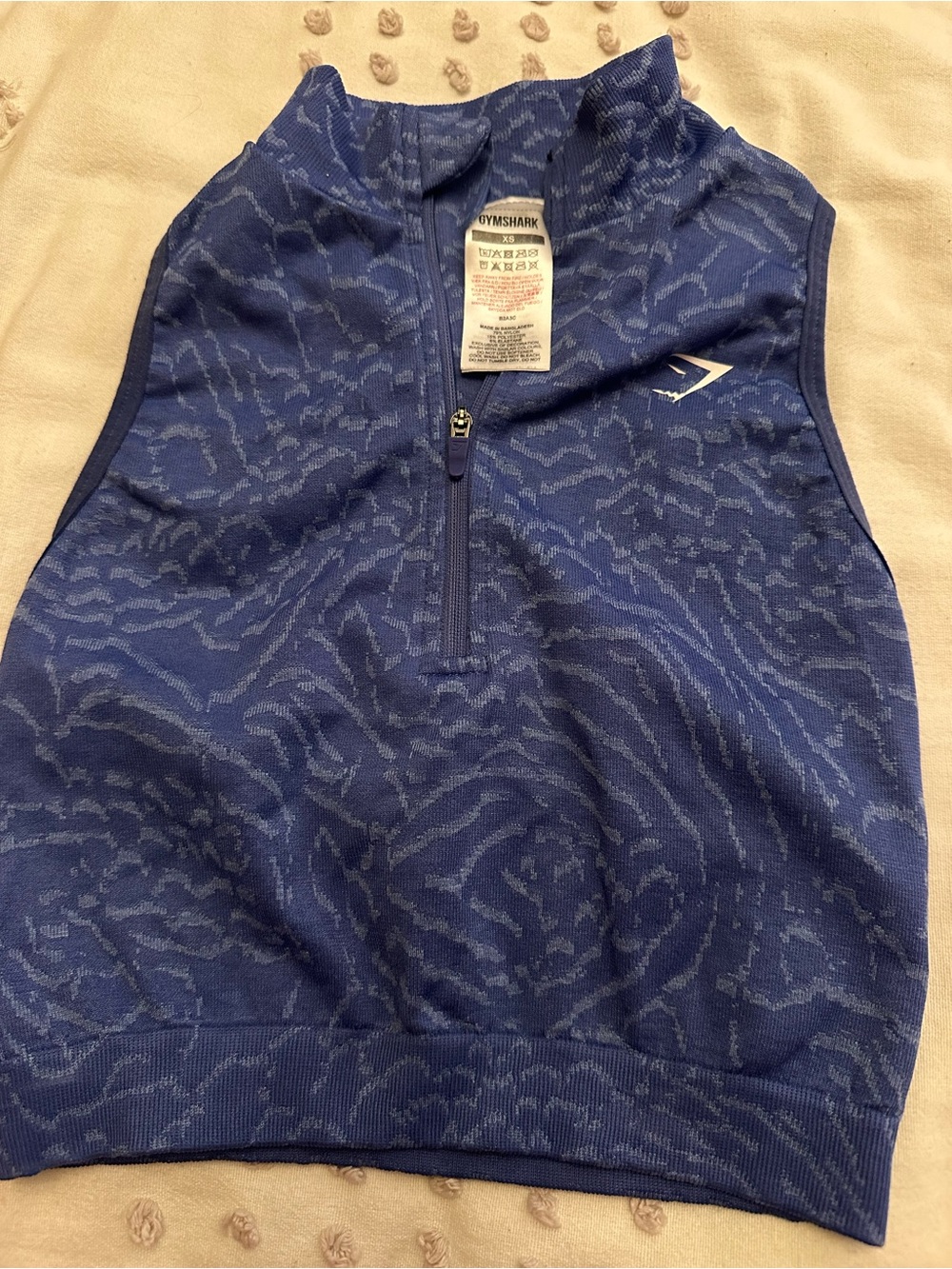 Gymshark Blue Patterned Sleeveless Half-Zip Sports Crop Top